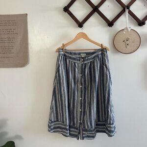 Striped Blue Button-Front A-Line Skirt